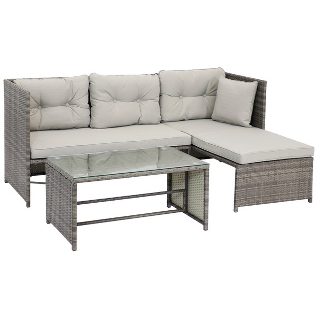 Sunnydaze Outdoor Longford Patio Sectional Sofa Conversation Set With Cushions And Table 3pc