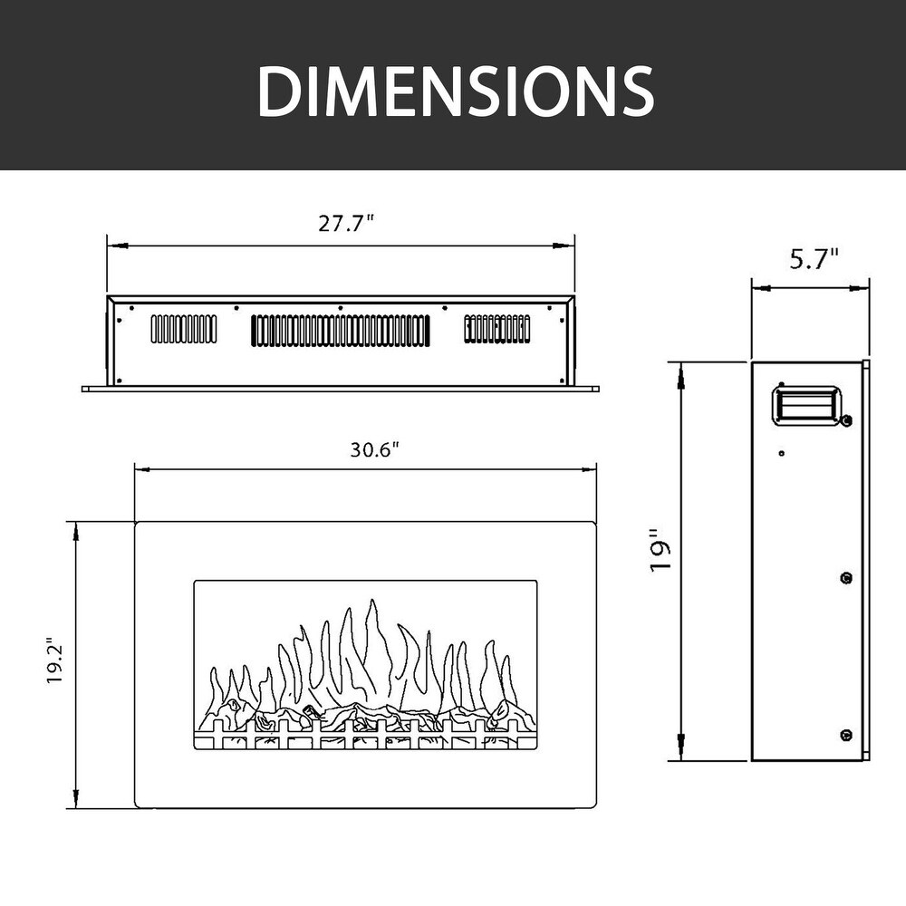 Hanover Fireside 30 In. Wall Mount Electronic Fireplace with Flat Panel and Crystal Rocks