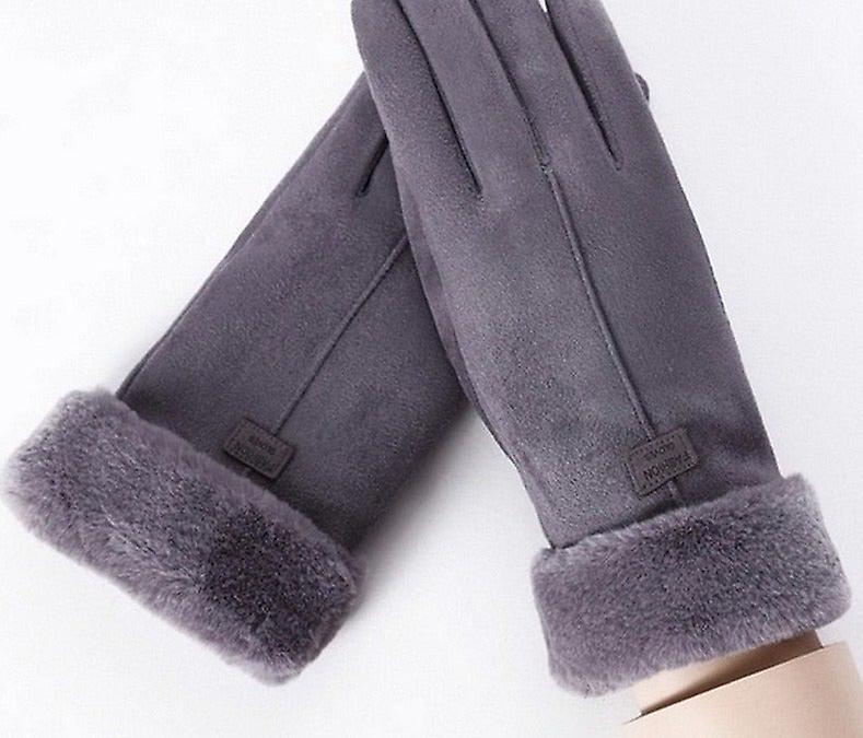 Women Winter Gloves， Warm Touch Screen Black Fur Gloves