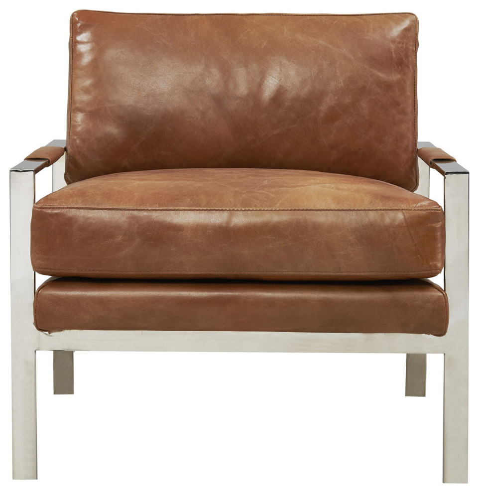 Crafters and Weavers Natalie Rustic Modern Arm Chair Chrome/Light Brown Leather   Contemporary   Armchairs And Accent Chairs   by Crafters and Weavers  Houzz