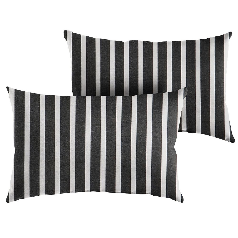 Set of 2 Sunbrella Black and White Classic Stripes Rectangular Indoor/Outdoor Lumbar Throw Pillows  18