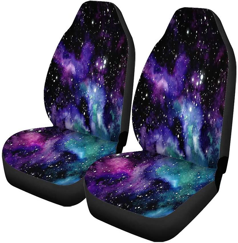 Set Of 2 Car Seat Covers Abstract Watercolor Starry Sky And Nebula In Blue Violet Universal Auto Front Seats Protector Fits