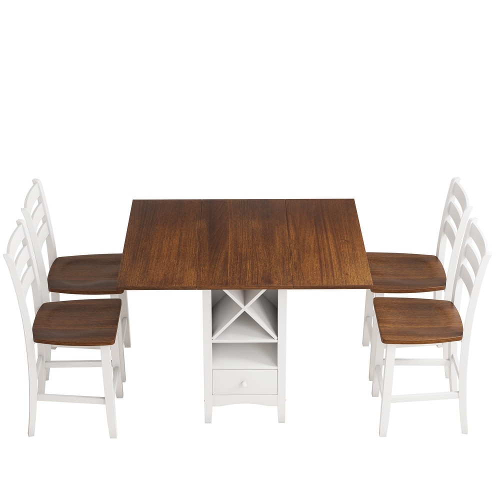 5 Piece Dining Table Set with Drop Leaf