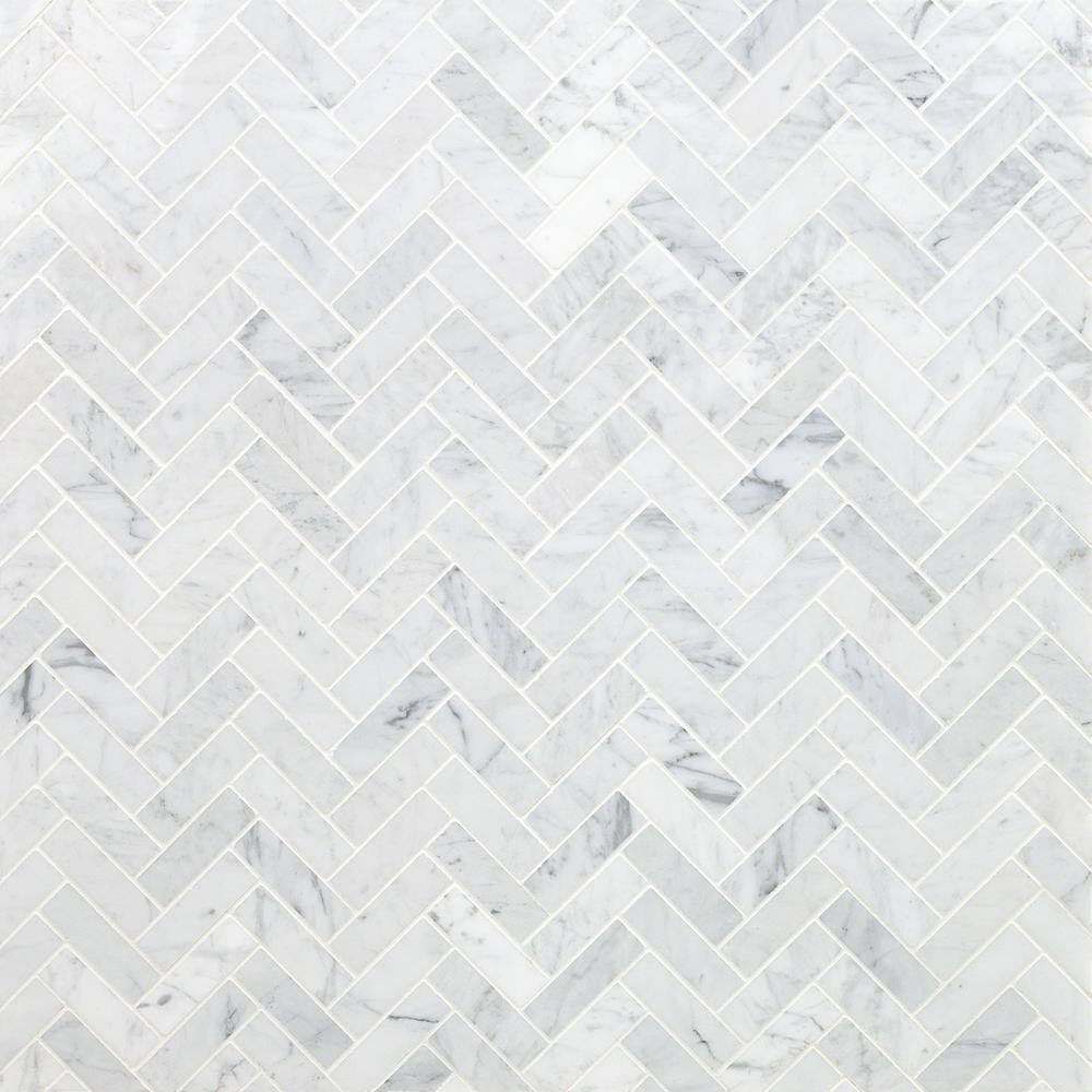 Ivy Hill Tile White Carrara Herringbone 12 in. x 12 in. 10mm Polished Marble Stone Mosaic Wall Tile (1 sq. ft.) EXT3RD104818