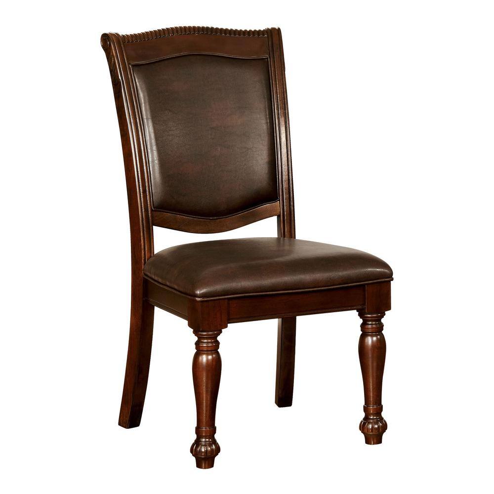 Furniture of America Pridore Brown Cherry Faux Leather Padded Dining Side Chair (Set of 2) IDF-3350SC