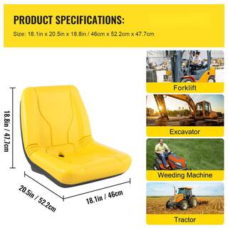 VEVOR Universal Tractor Seat Industrial High Back PVC Lawn and Garden Mower Seat Steel Frame Compact Forklift Seat in Yellow GBZYJOHNDEEREOBRWV0