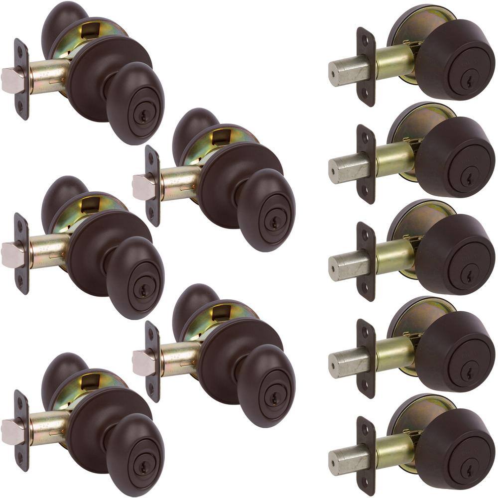 DELANEY HARDWARE Carlyle Oil Rubbed Bronze Knobs Combo Pack Callan Oil Rubbed Bronze Single Cylinder Deadbolts Combo Pack KE3000-PP