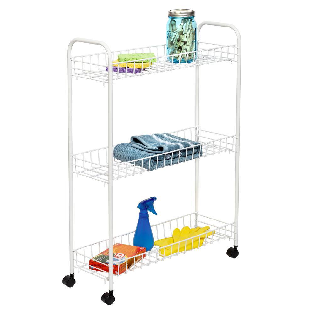 3-Tier Rolling Steel Household Storage Cart in White 0