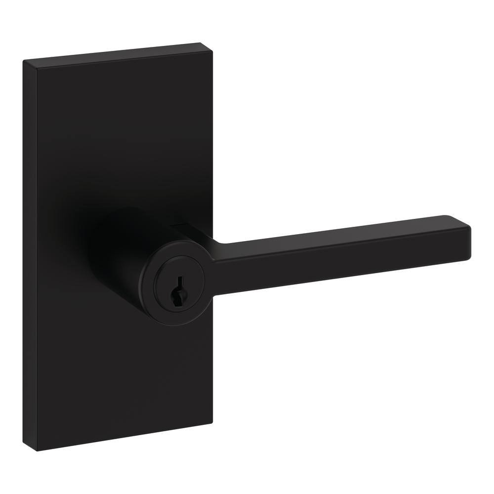 Baldwin Entry Satin Black Right Hand Square Door Lever with Contemporary 5 in. Rose ENSQURCFR190