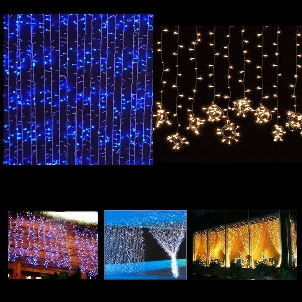 AGPtEK 3Mx3M 300 LED Starry Fairy Curtains Light with Power Controller Indoor/Outdoor Waterproof Blue