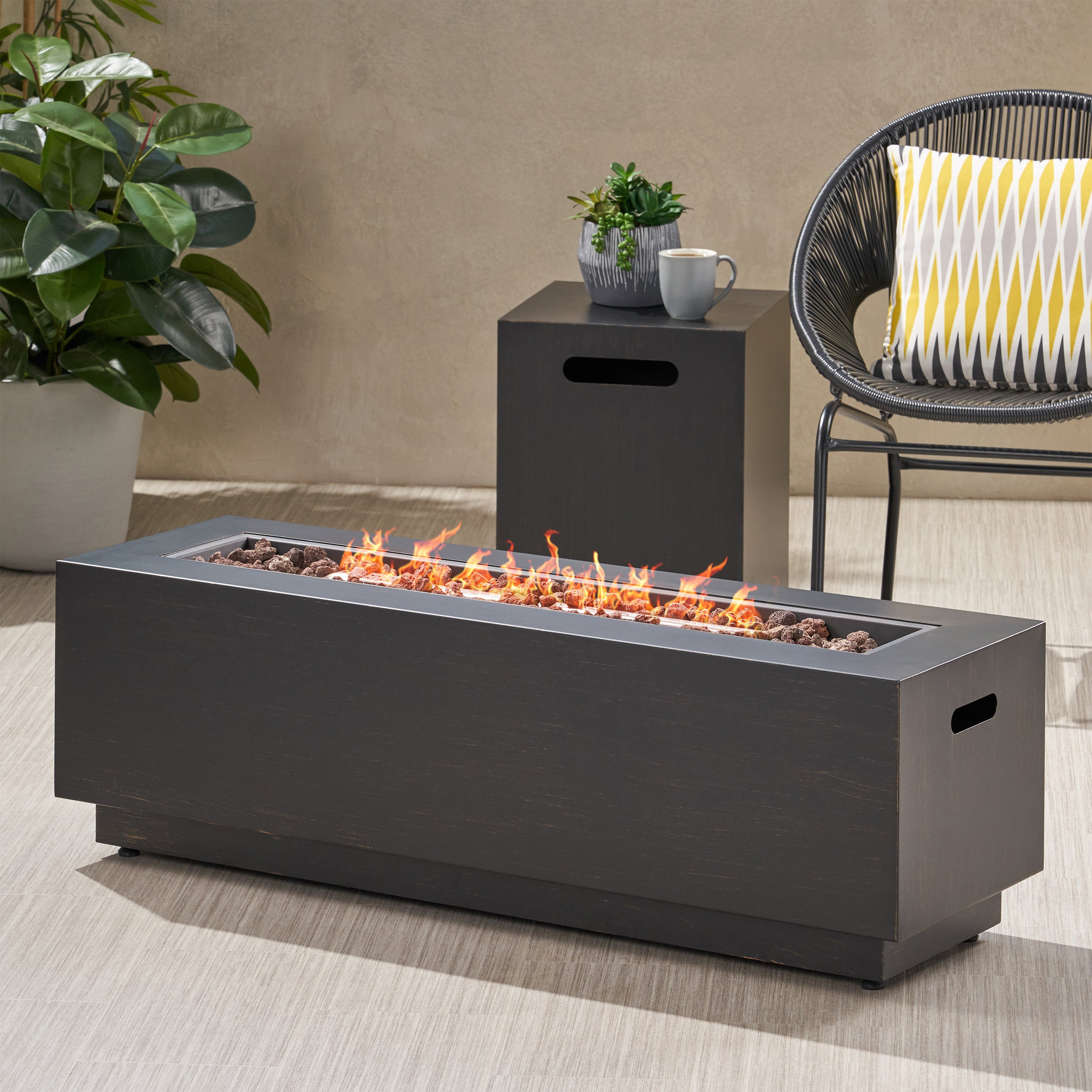 Jefferson Outdoor Rectangular Fire Pit with Tank Holder