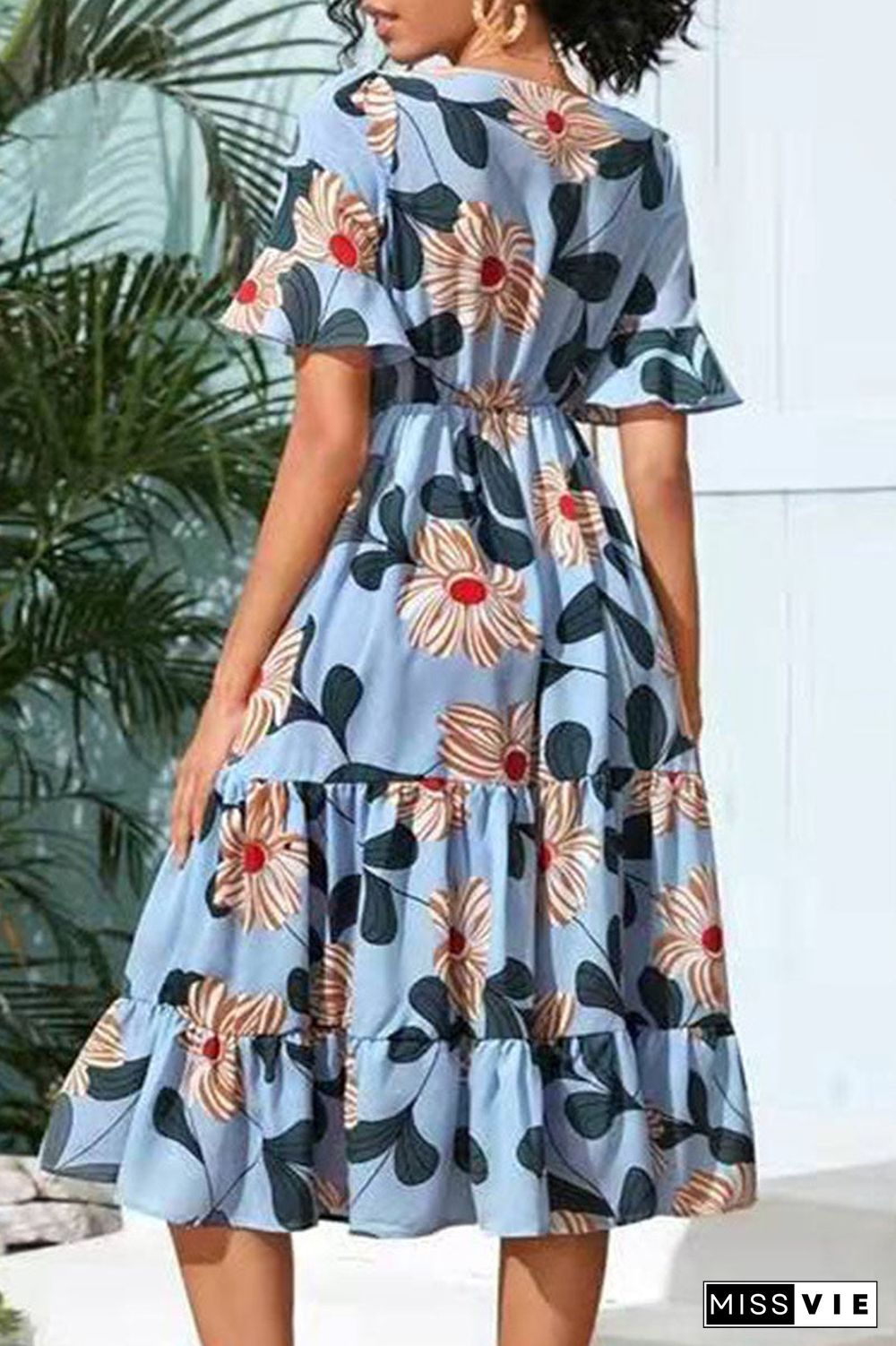 Fashion Street Print Split Joint V Neck A Line Dresses