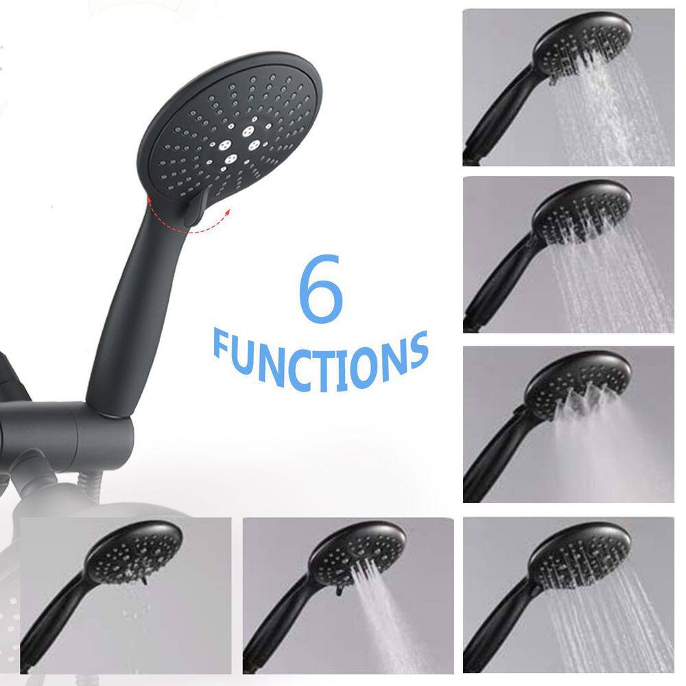 cadeninc Single Handle 5-Spray Round Shower Faucet with Tub Spout in Matte Black (Valve Included) Koo-LQW1-3747