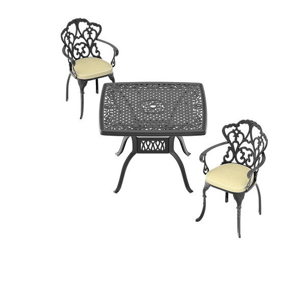 Outdoor cutlery set，(Cushions In Random Colors)3Piece Set Of Cast Aluminum Patio Furniture With Cushions