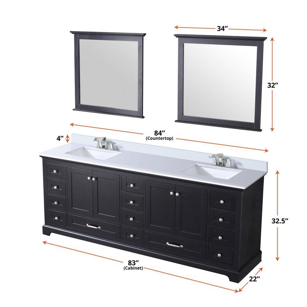 Lexora Dukes 84 in. W x 22 in. D Espresso Double Bath Vanity and White Quartz Top LD342284DGWQ000