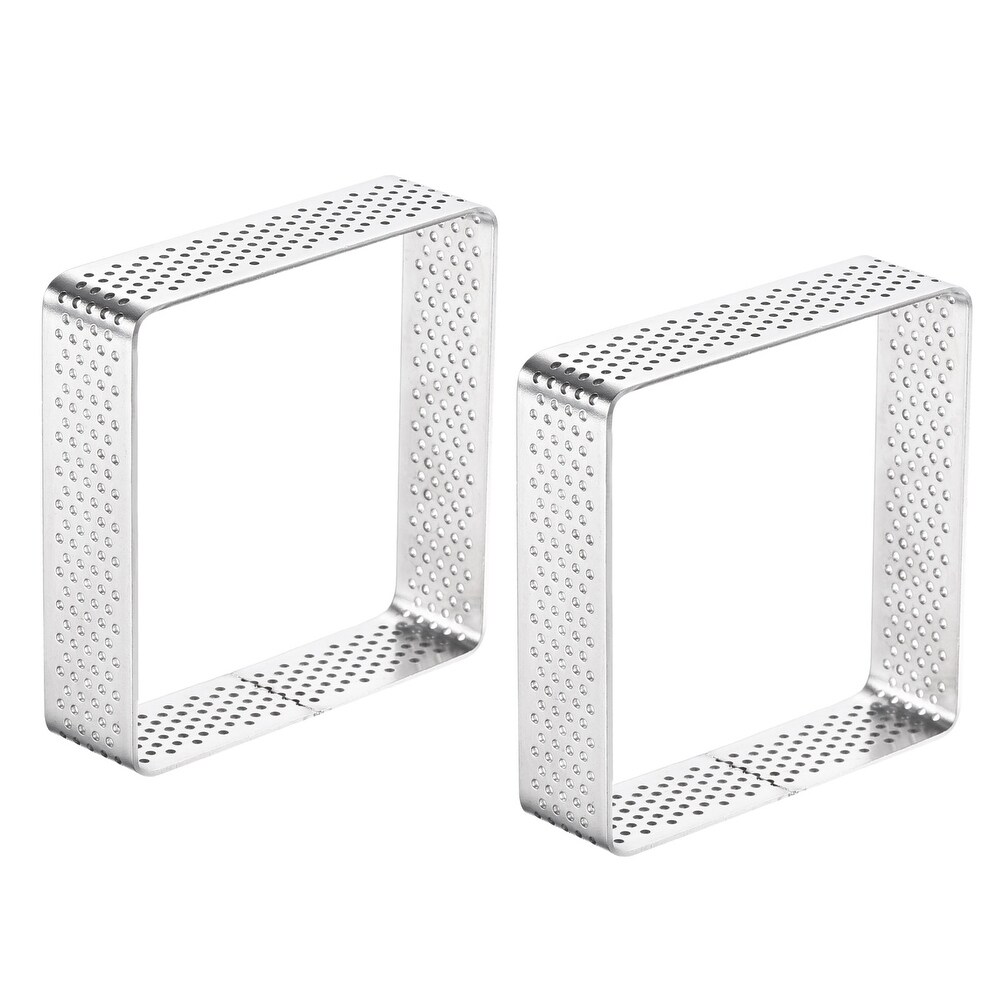 2pcs Stainless Steel Square Cake Rings  2.95 inch Perforated Cake Mousse Ring   Silver