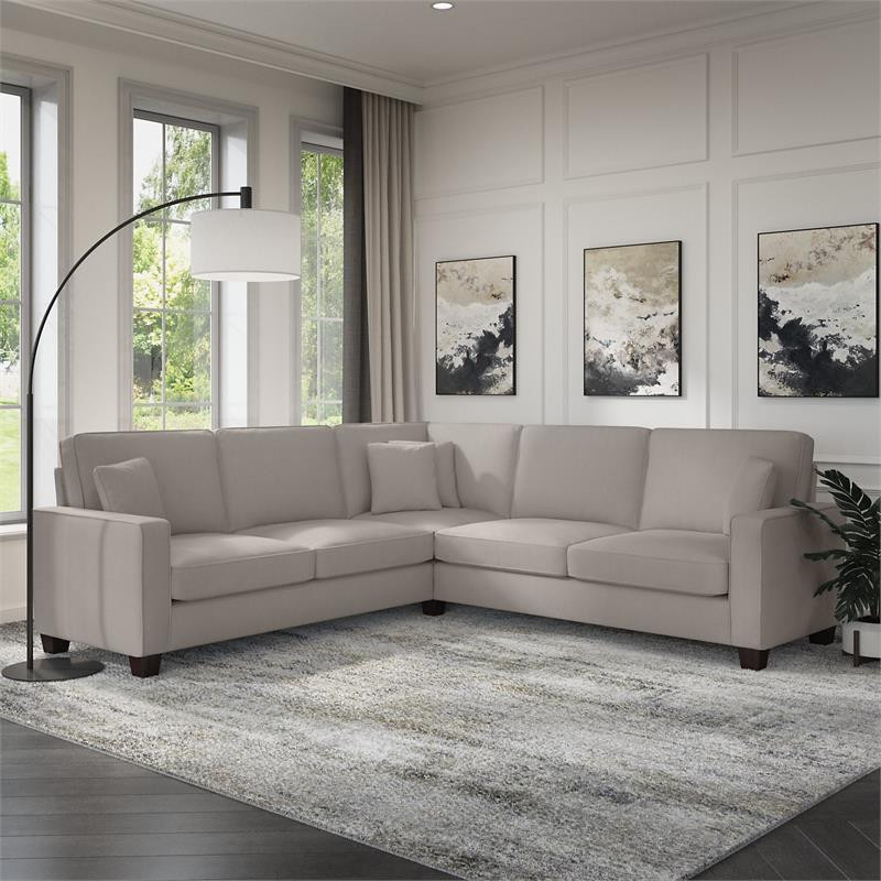 Stockton 98W L Shaped Sectional Couch in Beige Herringbone Fabric   Transitional   Sectional Sofas   by Homesquare  Houzz