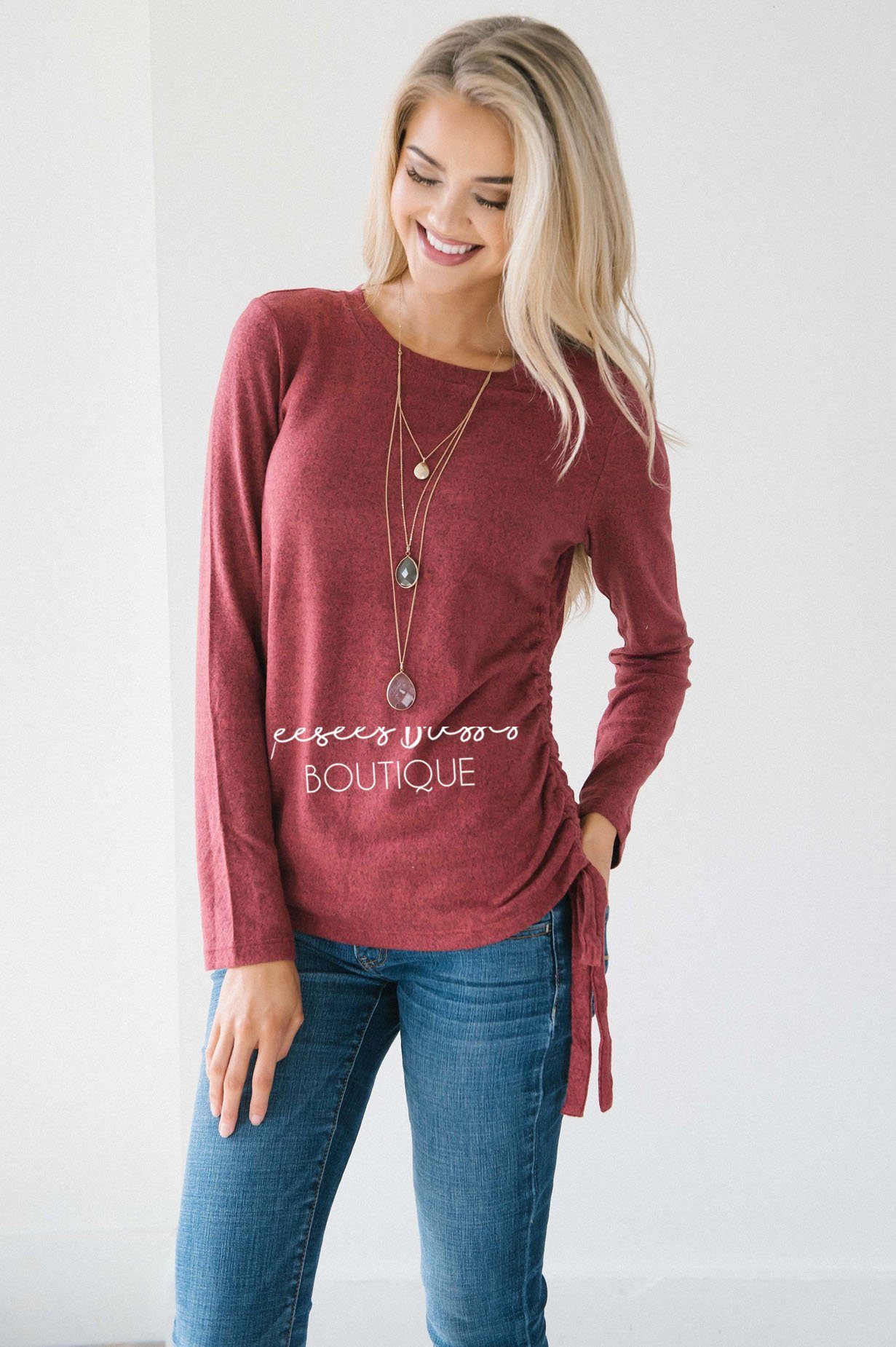 Shirred Side Tie Sweater