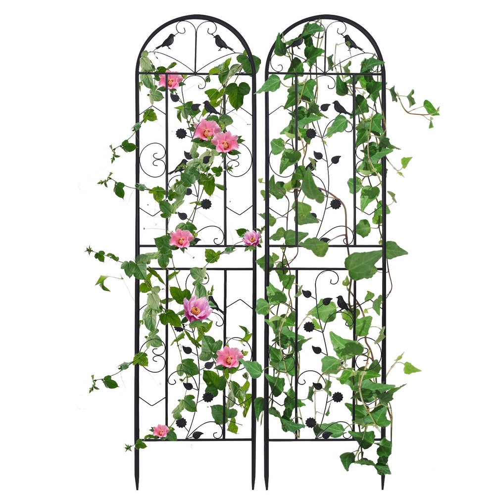 2 Pack Tall Garden Trellis Decorative Outdoor Black Metal Panel Fence for Patio Yard Décor