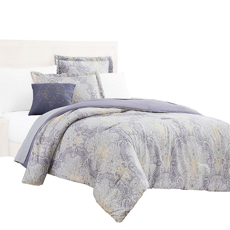 Chania 8 Piece King Bed Set with Paisley Print The Urban Port， Purple and White