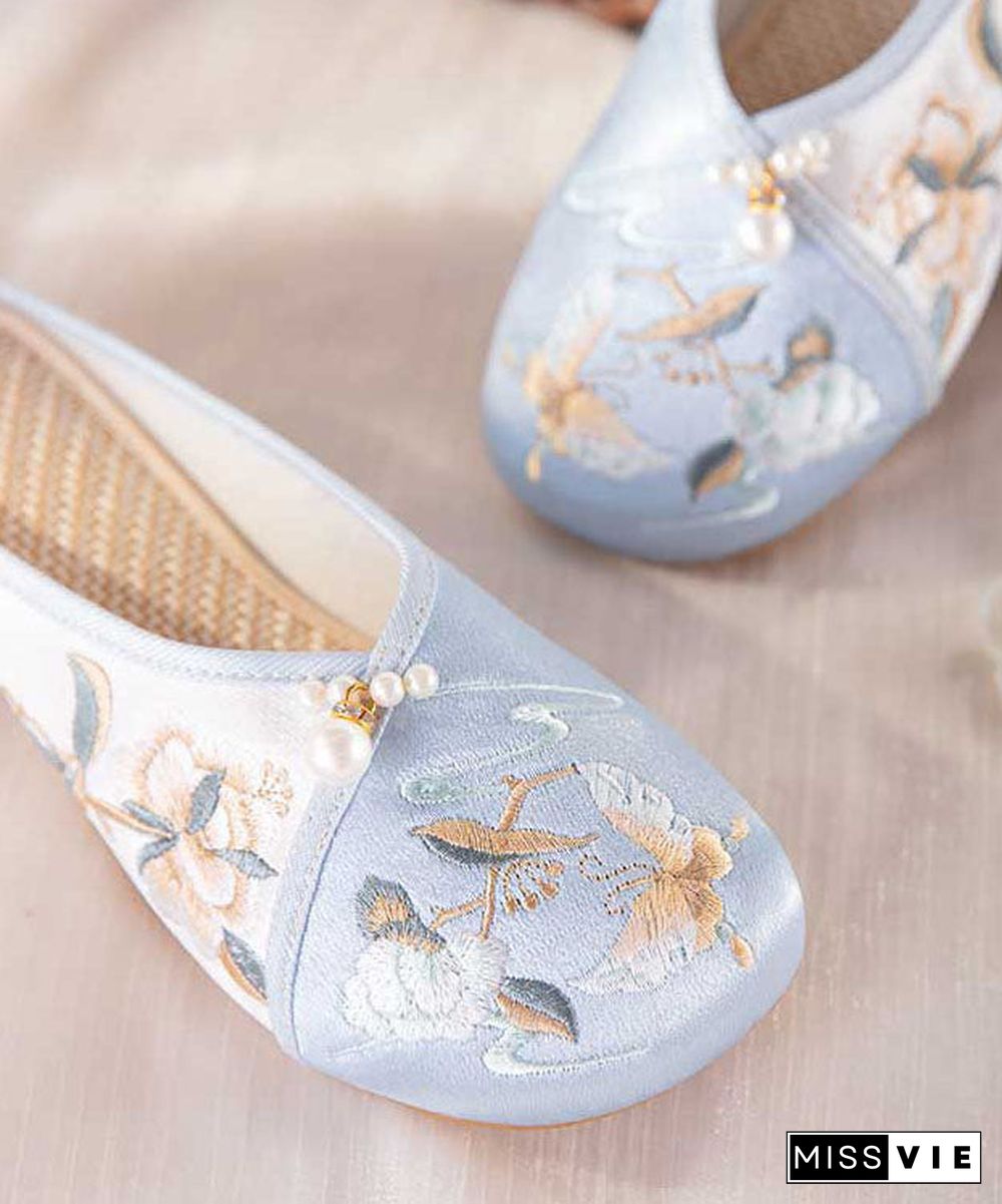 Blue Embroideried Slippers Shoes Women Splicing Cotton Fabric