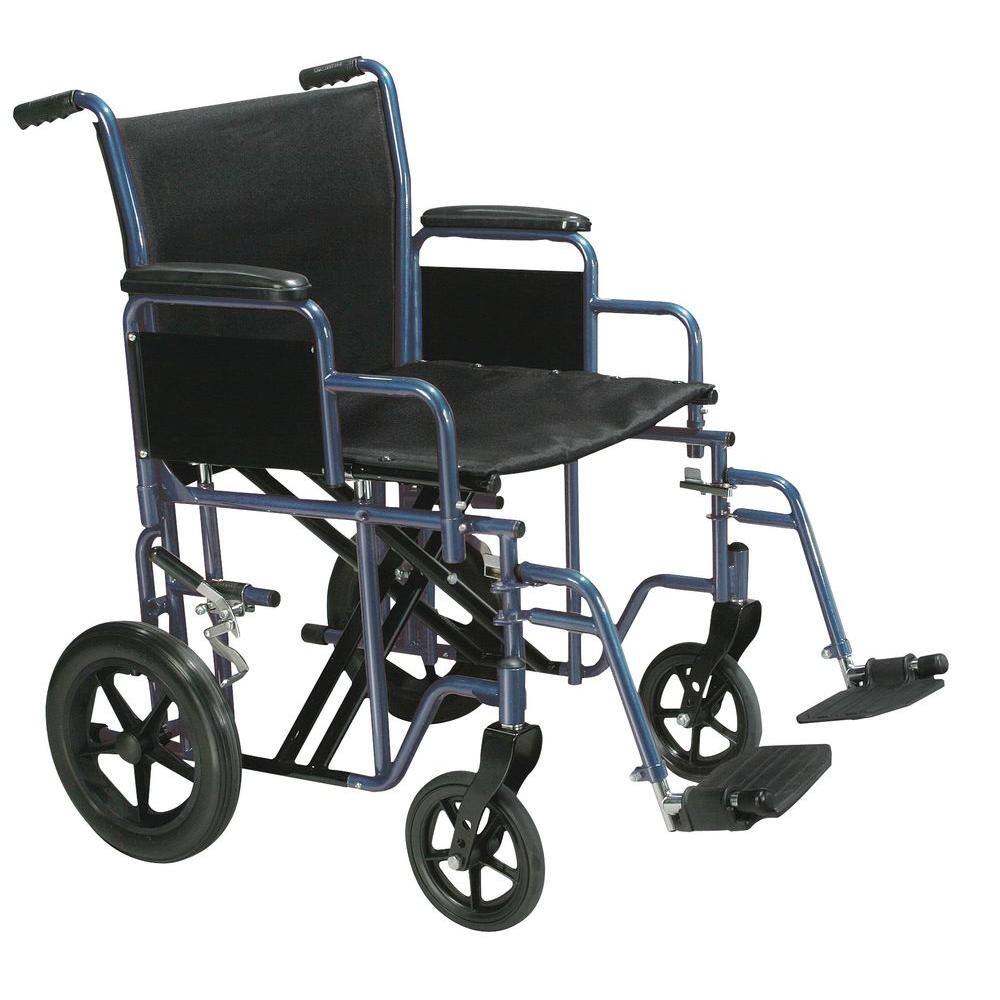 Drive Medical Bariatric Heavy Duty Transport Wheelchair with Swing Away Footrest and 22 in. Seat in Blue btr22-b