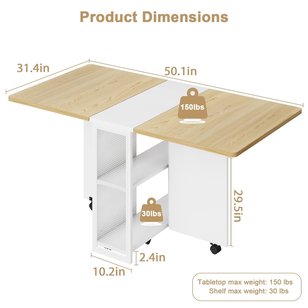 Modern Extendable Dining Table with Drop Leaf and 2 Storage Racks   50.1\