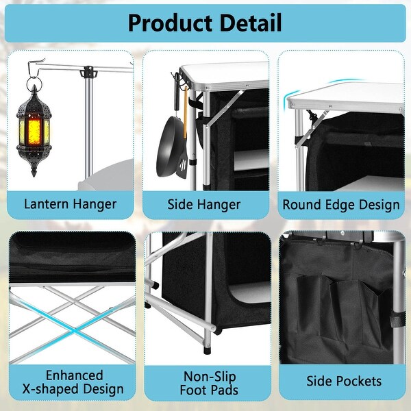 Outdoor Black Camping Kitchen with 3 Zippered Bags Camping Cook Table