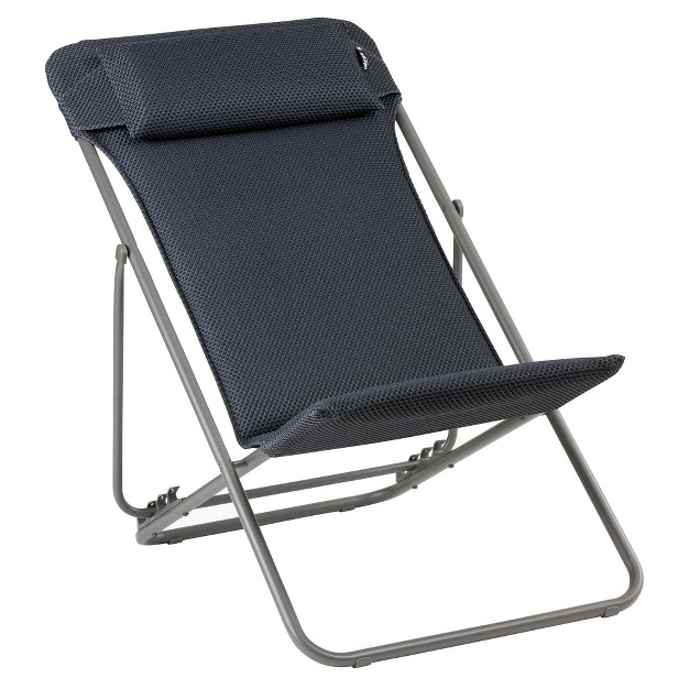 Lafuma Maxi Transat Plus Adjustable Foam Padded Ultra Compact Reclining Foldable Sling Chair With Headrest For Indoors And Outdoors Dark Gray