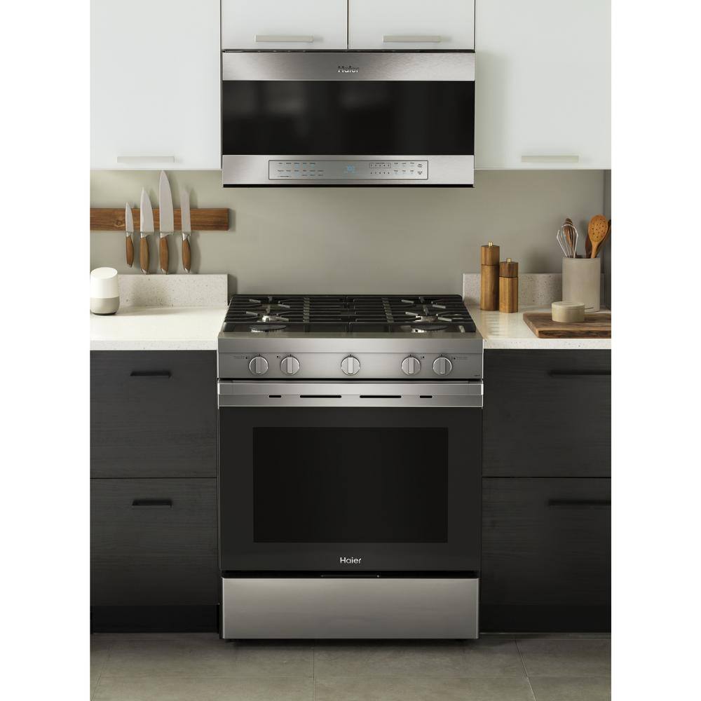 Haier 5.6 cu. ft. Smart Slide-in Gas Range with Self-Clean and Convection in Stainless Steel QGSS740RNSS