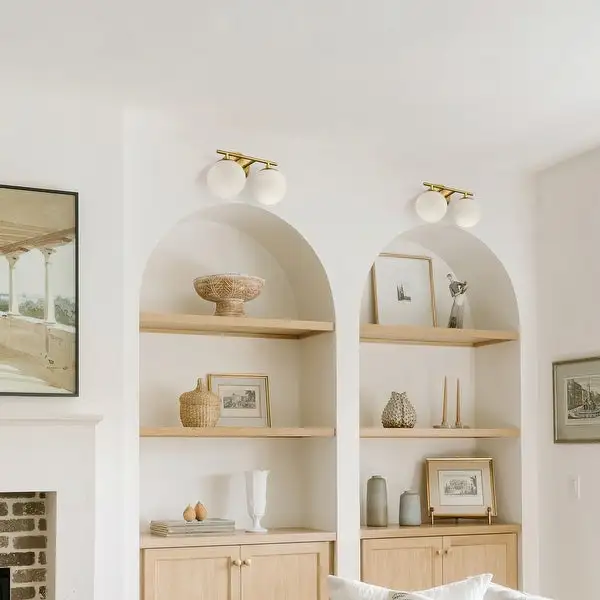 Modern Bathroom Vanity Light with Frosted Glass Shades in Gold Finish