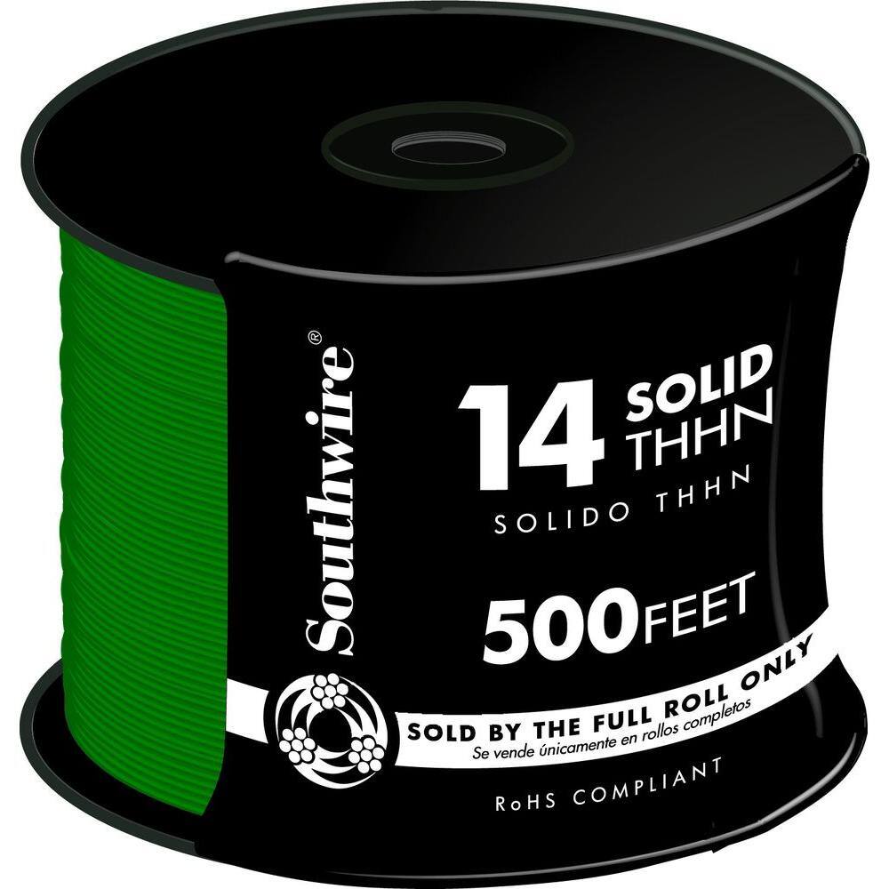 Southwire 500 ft. 14 Green Solid CU THHN Wire 11583258