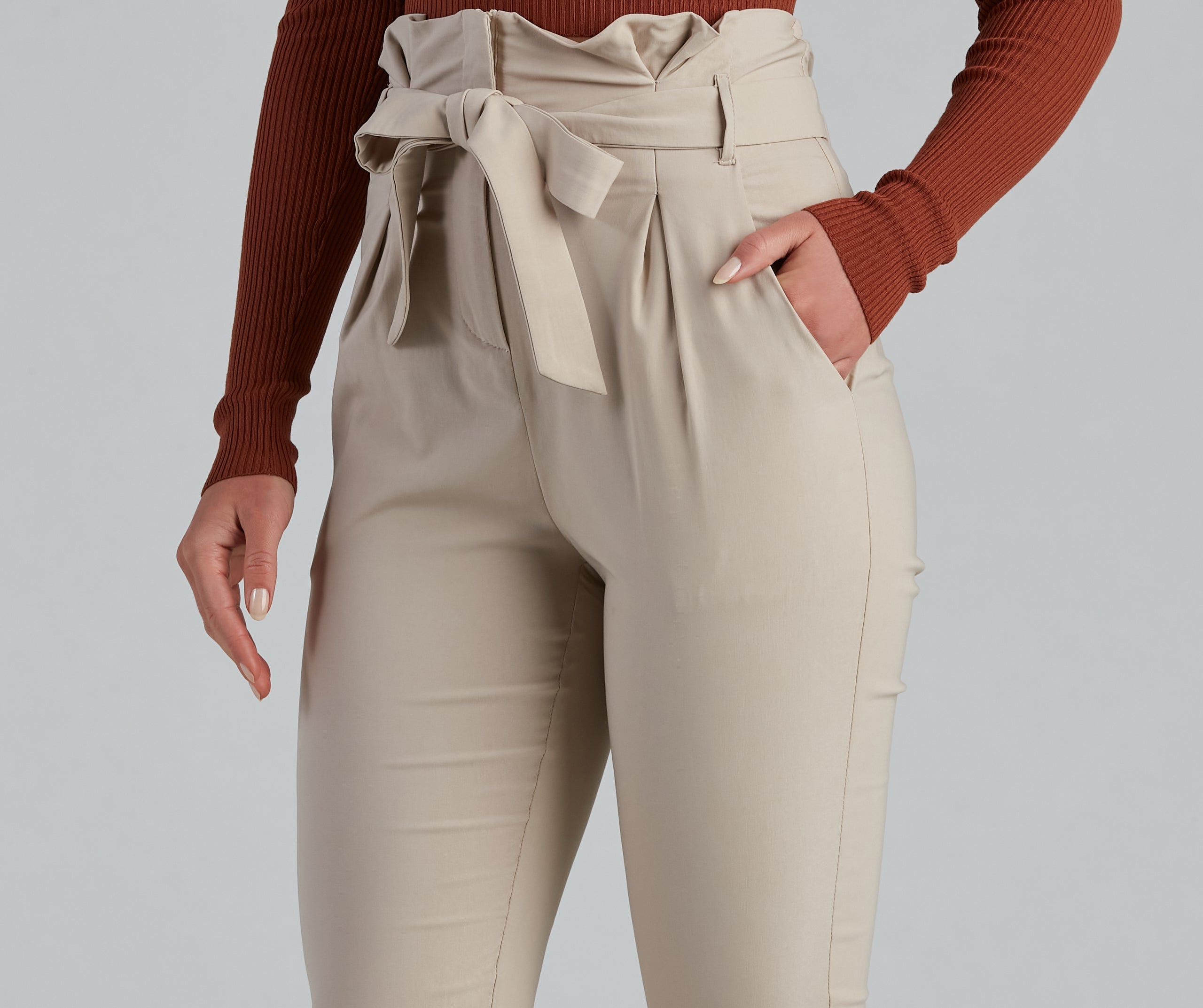 High Waist Paperbag Skinny Dress Pants