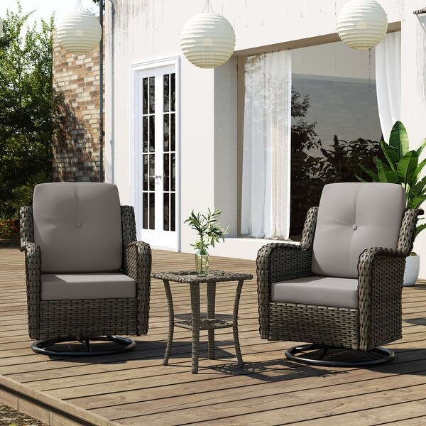 3 Pieces Patio Furniture Rocking Set with Rattan Side Table