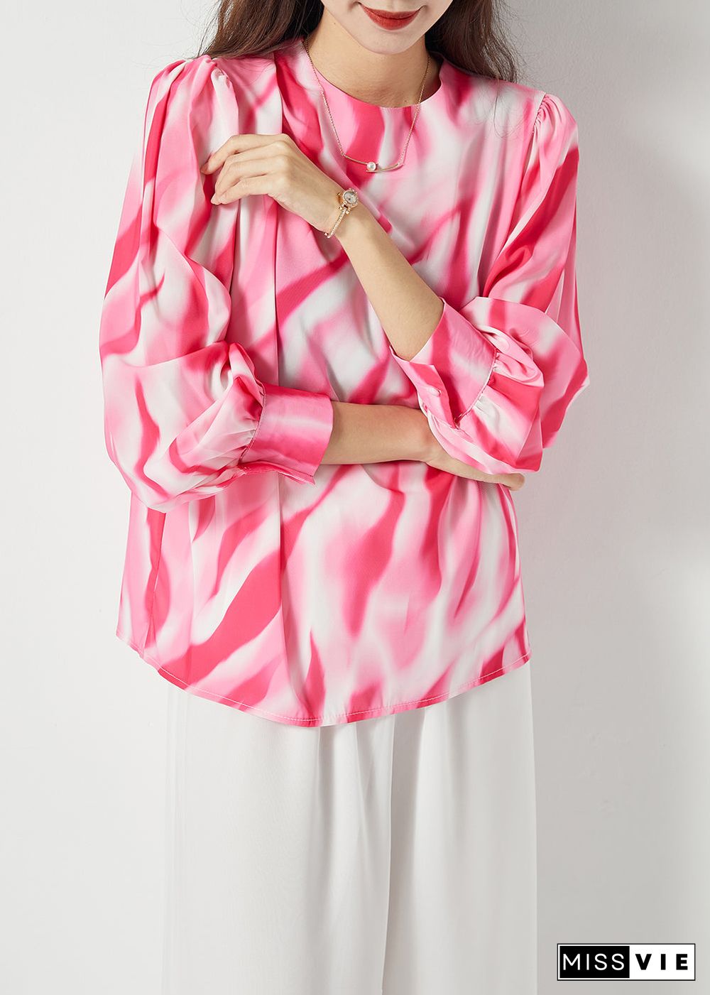 Organic Red Oversized Tie Dye Chiffon Shirt Spring