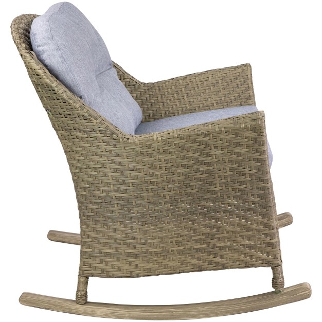 Gray Resin Wicker Deep Seated Rocker Chair With Gray Cushions