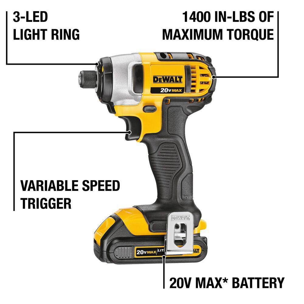 DW 20V MAX Cordless 10 Tool Combo Kit MAXFIT Screwdriving Set (35 Piece) (2) 20V 2.0Ah Batteries Charger and Bag DCK1020D2WMF35