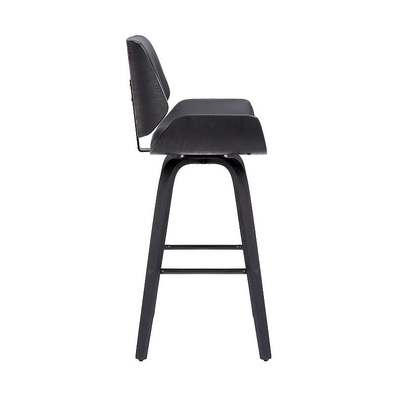 Bar Stool with Curved Padded Back and Seat， Gray