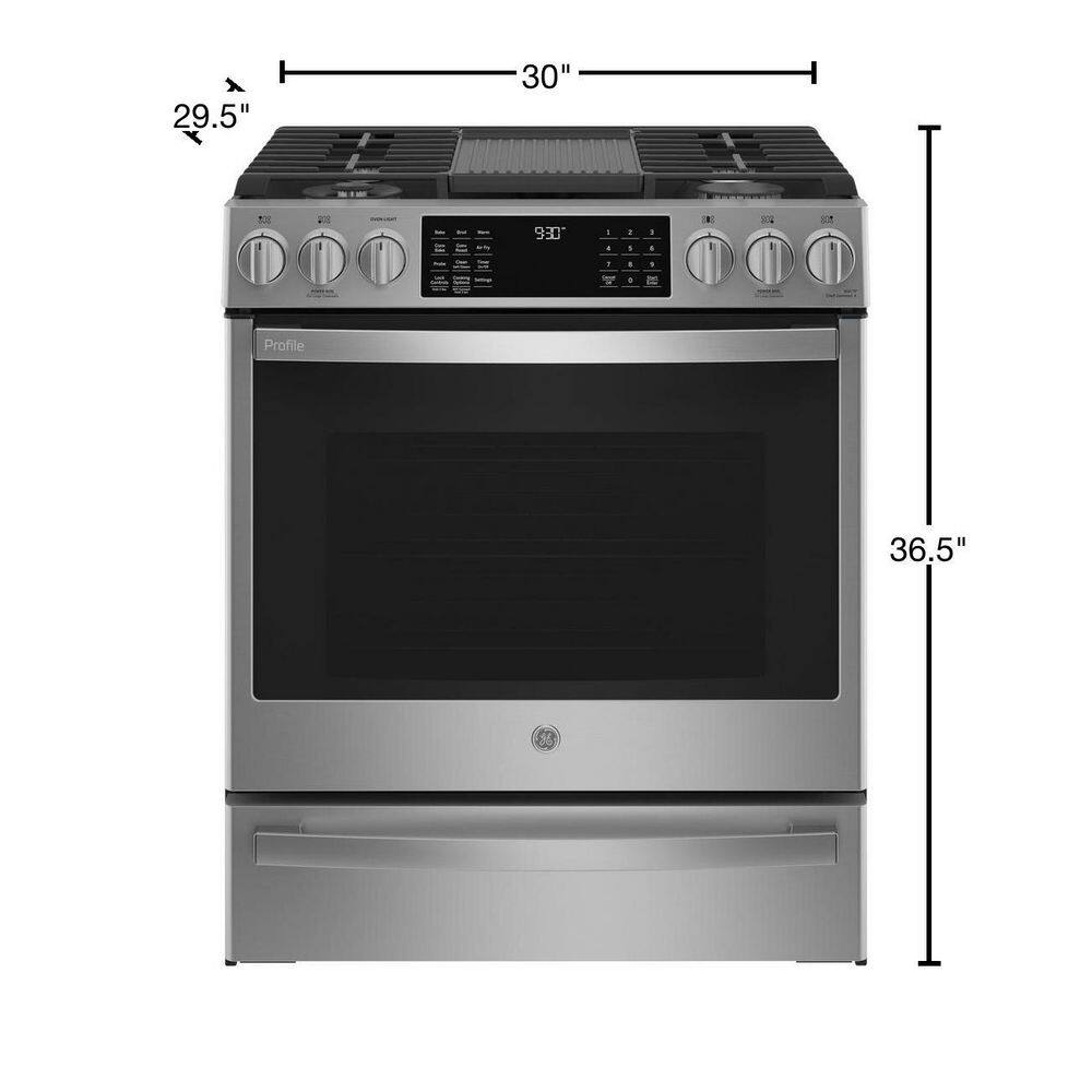 GE Profile 30 in. 5.6 cu. ft. Smart Slide-In Gas Range in Fingerprint Resistant Stainless with Convection and Air Fry PGS930YPFS