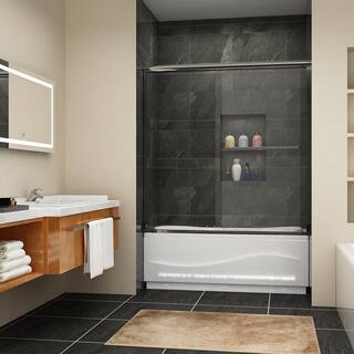 FORCLOVER 60 in. W x 62 in. H Sliding Semi Frameless Tub Door in Brushed Nickel Finish with Clear Glass SND20CG-6062BN