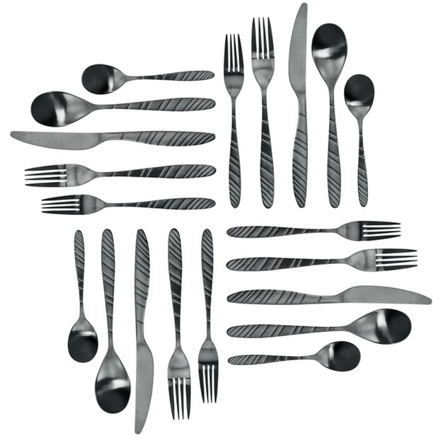 20pc Stainless Steel La Vague Silverware Set Matte Black Megachef