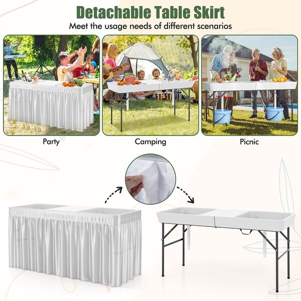 Gymax 5 FT Foldable Ice Table w/DoubleSink Detachable Table Skirt