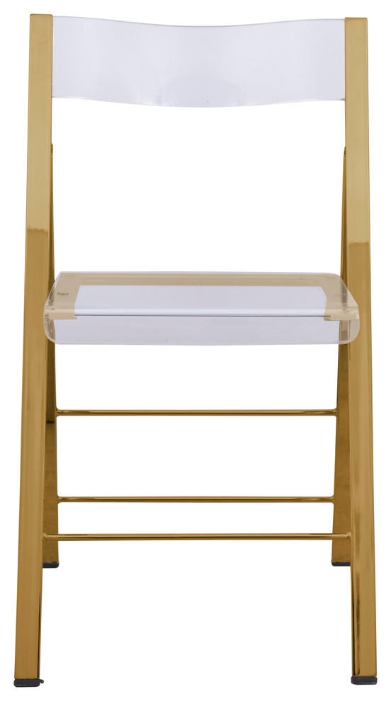 LeisureMod Menno Clear Acrylic Dining Folding Chair With Gold Base  Set of 4   Contemporary   Folding Chairs And Stools   by LeisureMod  Houzz