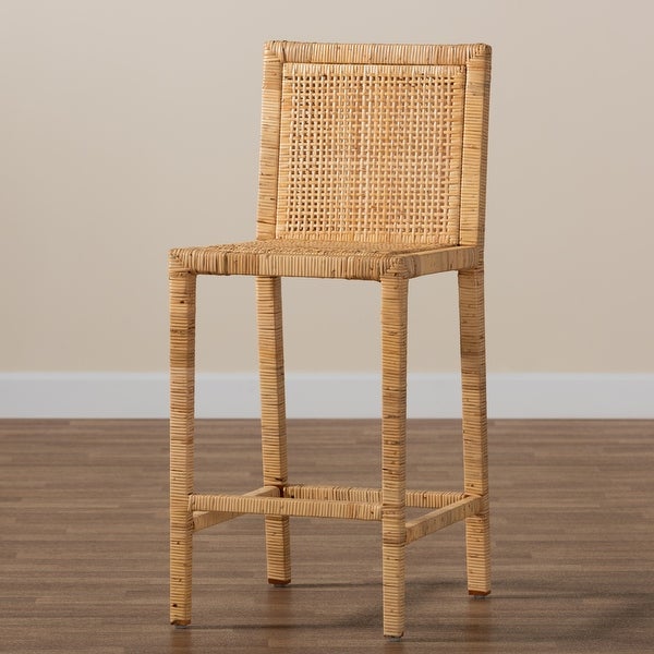 Sofia Contemporary Natural Finished Wood and Rattan Counter Stool