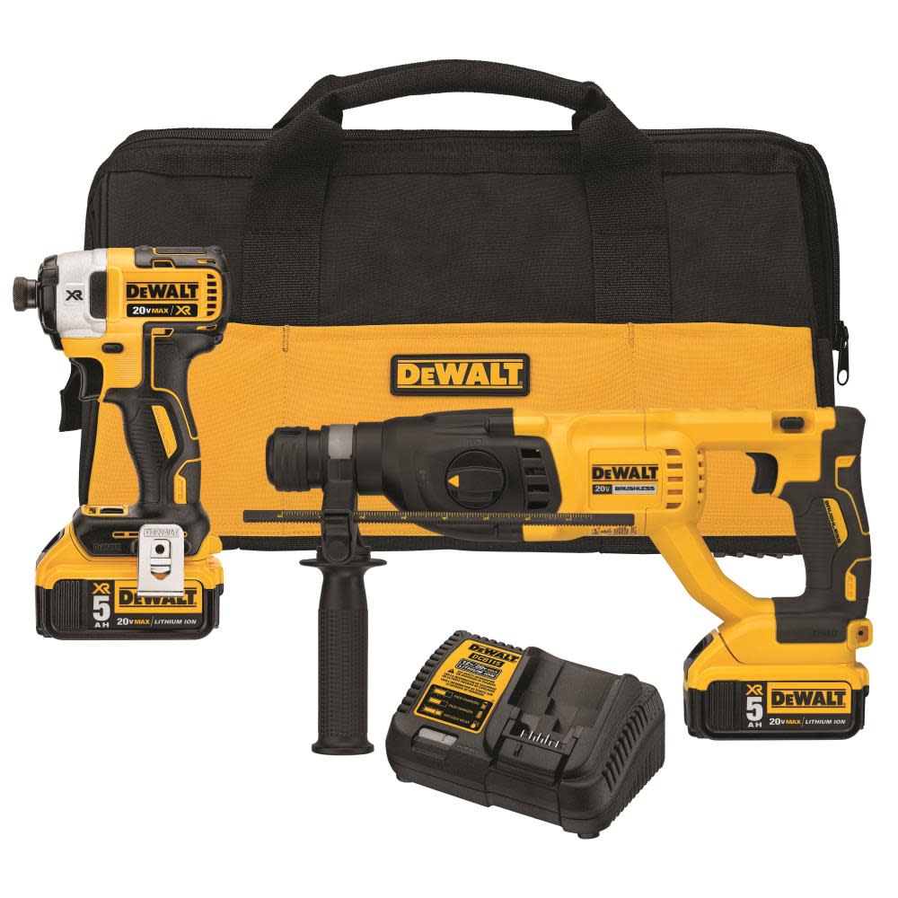 DEWALT 20V MAX XR Brushless 1 In. SDS Plus Rotary Hammer and Impact Driver Kit DCK233P2 from DEWALT