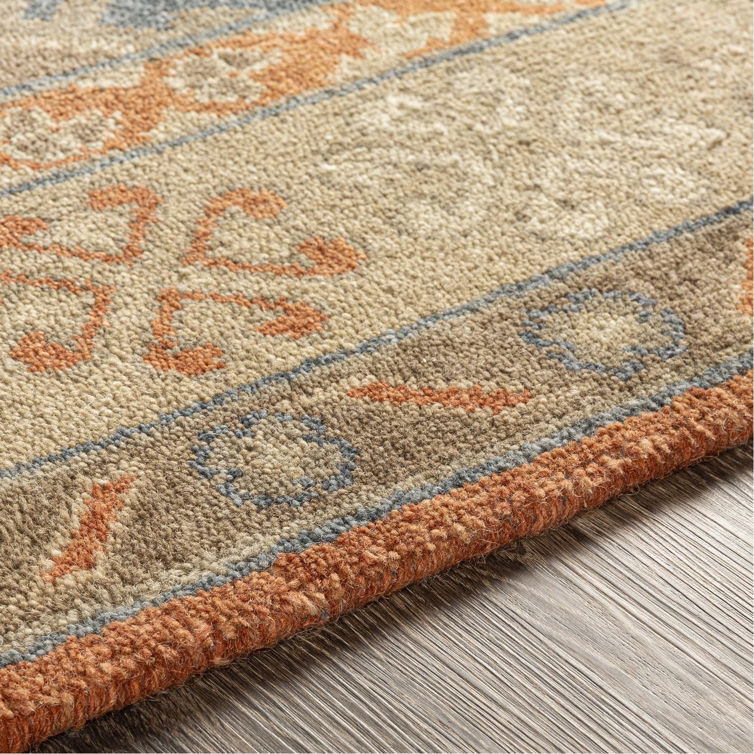 Isparta Hand Knotted Rug in Camel, Tan, Moss, Burnt Orange, Navy, Denim