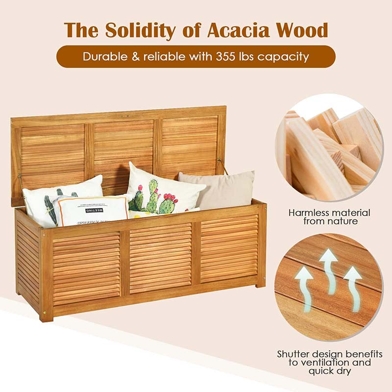 47 Gallon Acacia Wood Deck Box in Teak Oil, Large Outdoor Storage Box, Deck Storage Bench for Patio