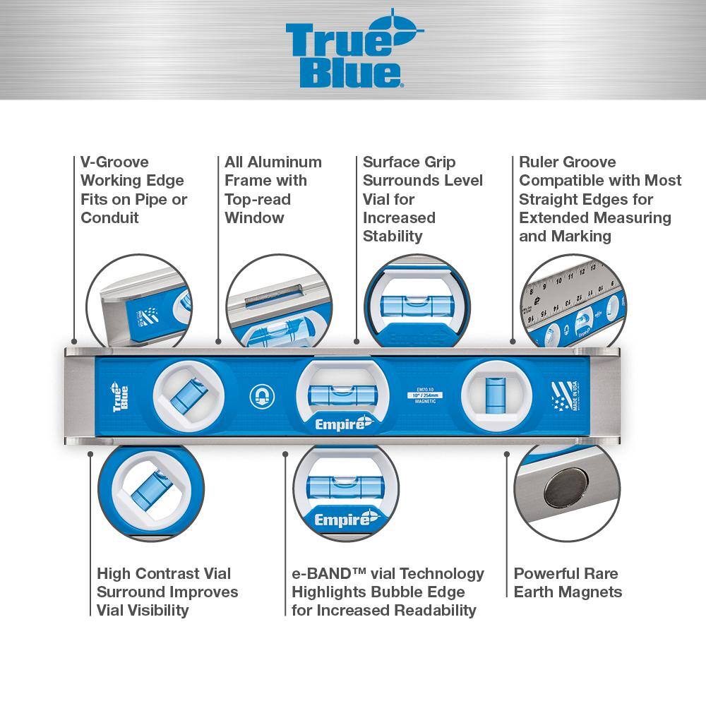 Empire 10 in. True Blue Rare Earth Magnetic Torpedo Level EM70.10