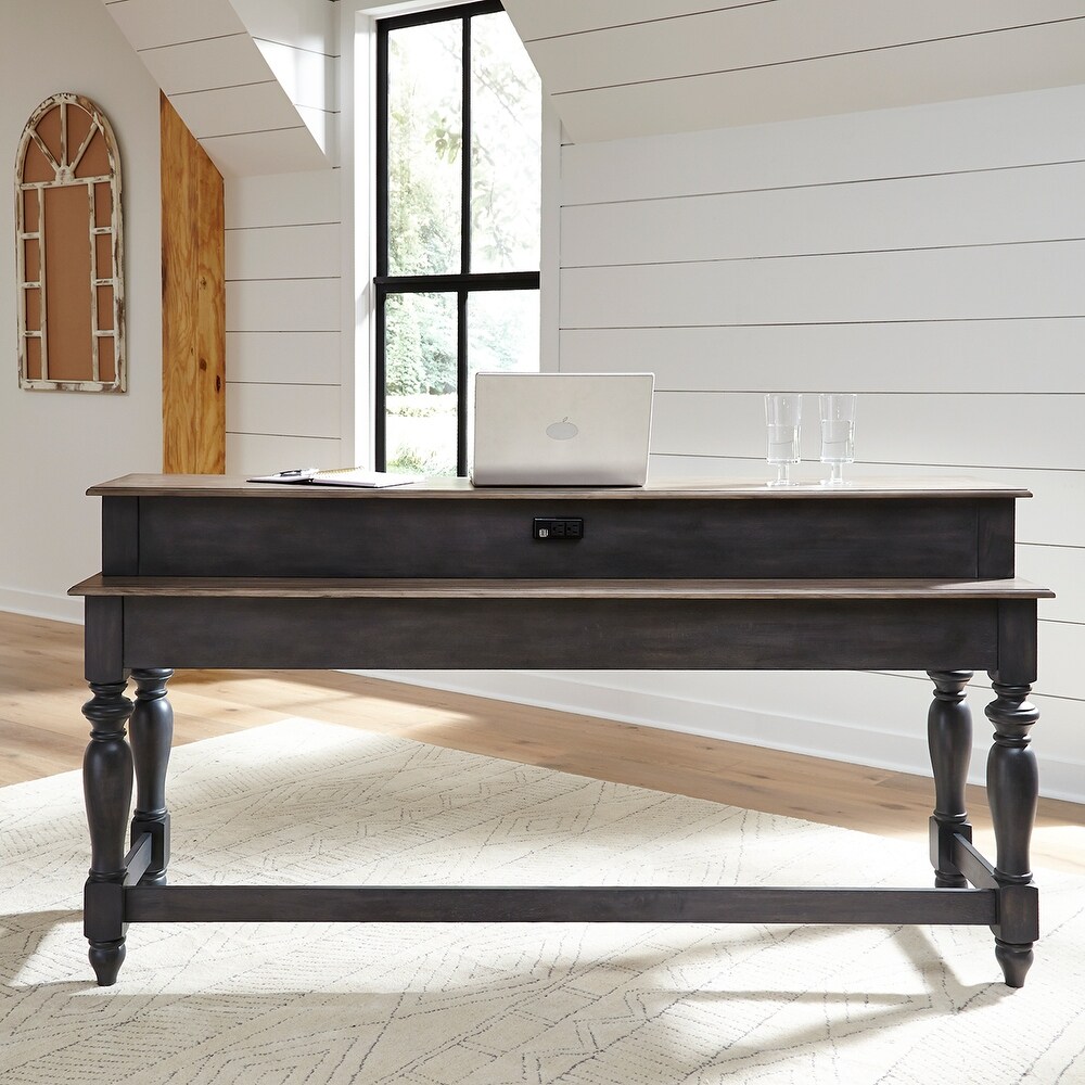 Ocean Isle Slate and Weathered Pine 4 Piece Console Table Set