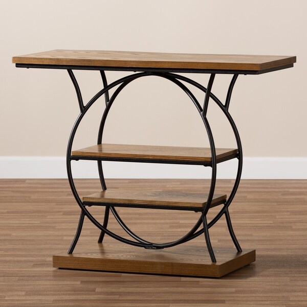 Industrial Walnut Brown Circular Console Table